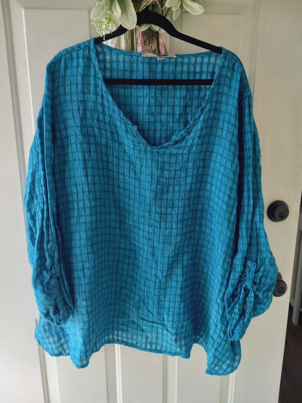 Flax Clothing Teal Checked LINEN Tunic